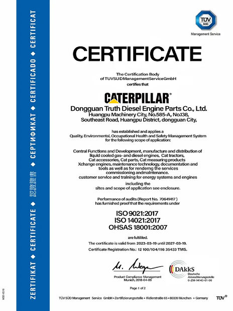 China Dongguan Truth Diesel Engine Parts Co., Ltd. Certificações